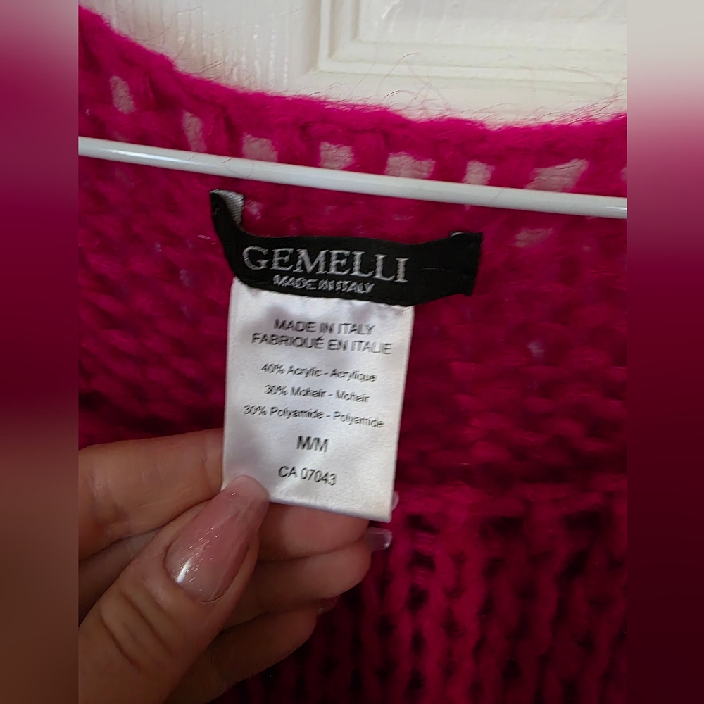 Fuchsia Pink Distressed Knit Sweater M - Picture 7 of 9
